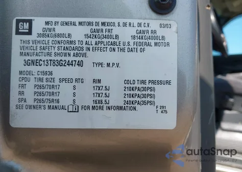 2003 Chevrolet Avalanche 1500 из США, поврежденный, VIN 3GNEC13T83G244740